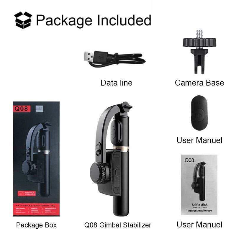Wifton Q08 1-axis Gimbal Stabilizer 3-in-1 Extendable Seflie Stick Tripod-IVXI Single Gimbal for Mobile, Camera (450)